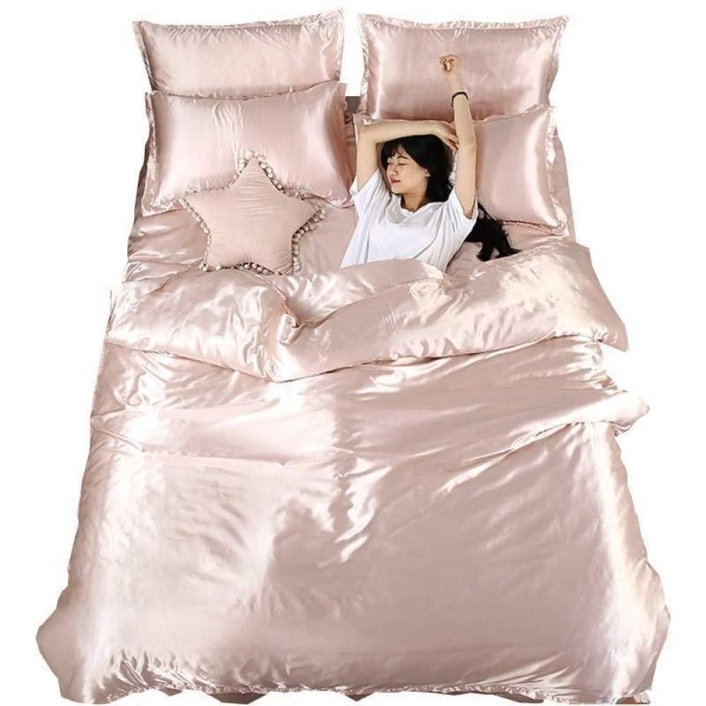 Luxury Satin Bed Sheet Set - Double-Sided Cooling Tencel Silk Quilt Cover, 4-Piece King Size (220x240cm), Brick Red - Perfect for Summer & All-Season Comfort