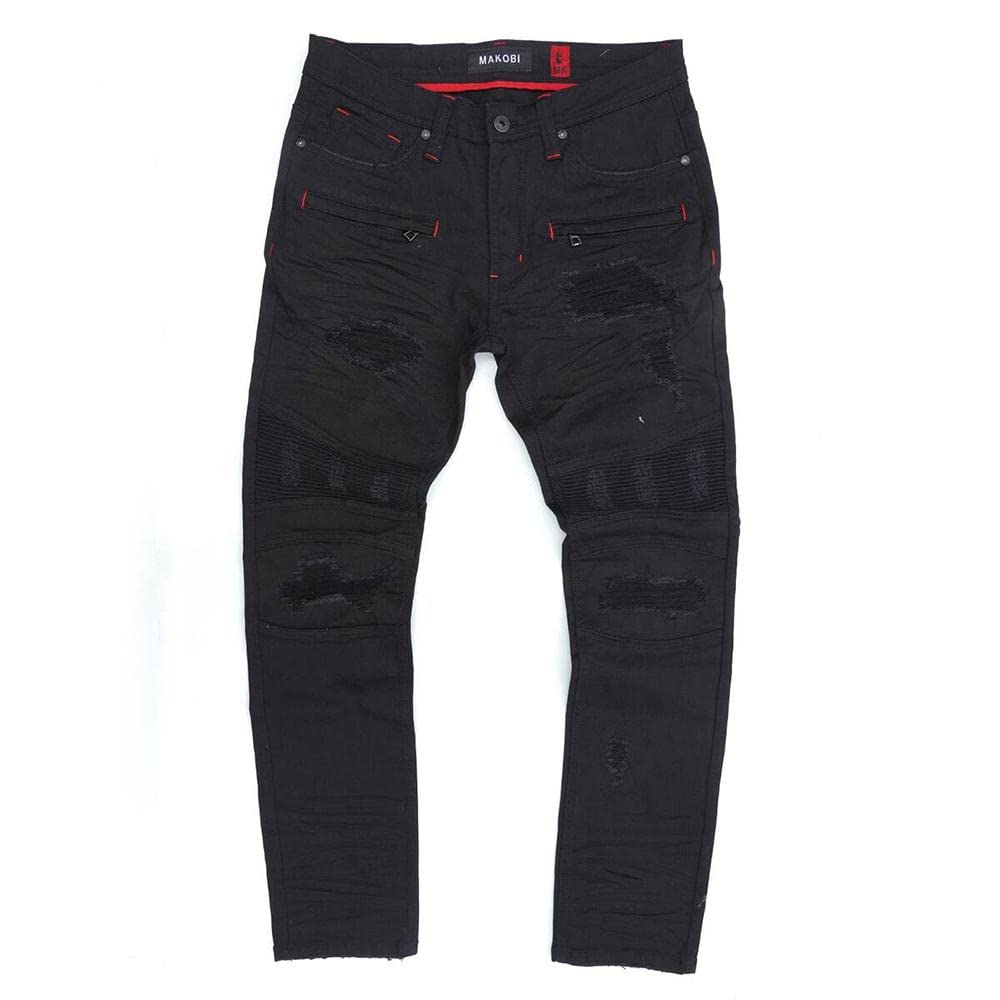 Makobi Men's Core Denim Biker Jeans - Slim Fit Motorcycle Pants for Riding & Casual Wear | Stretch Comfort & Stylish Design