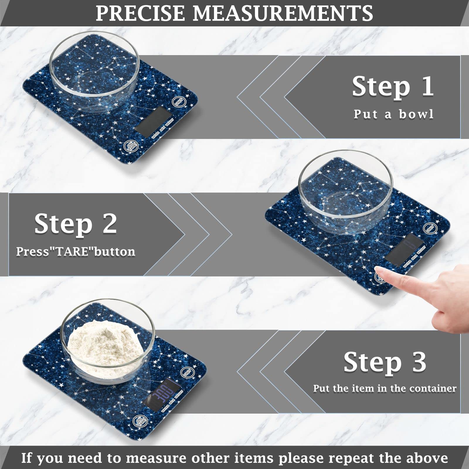 **Digital Kitchen Scale for Food - Precise Ounces & Grams Measurement, Waterproof LCD Display with Tare Function - Perfect for Baking, Cooking, Dieting & Meal Prep (Dark Blue Constellation Design)**
