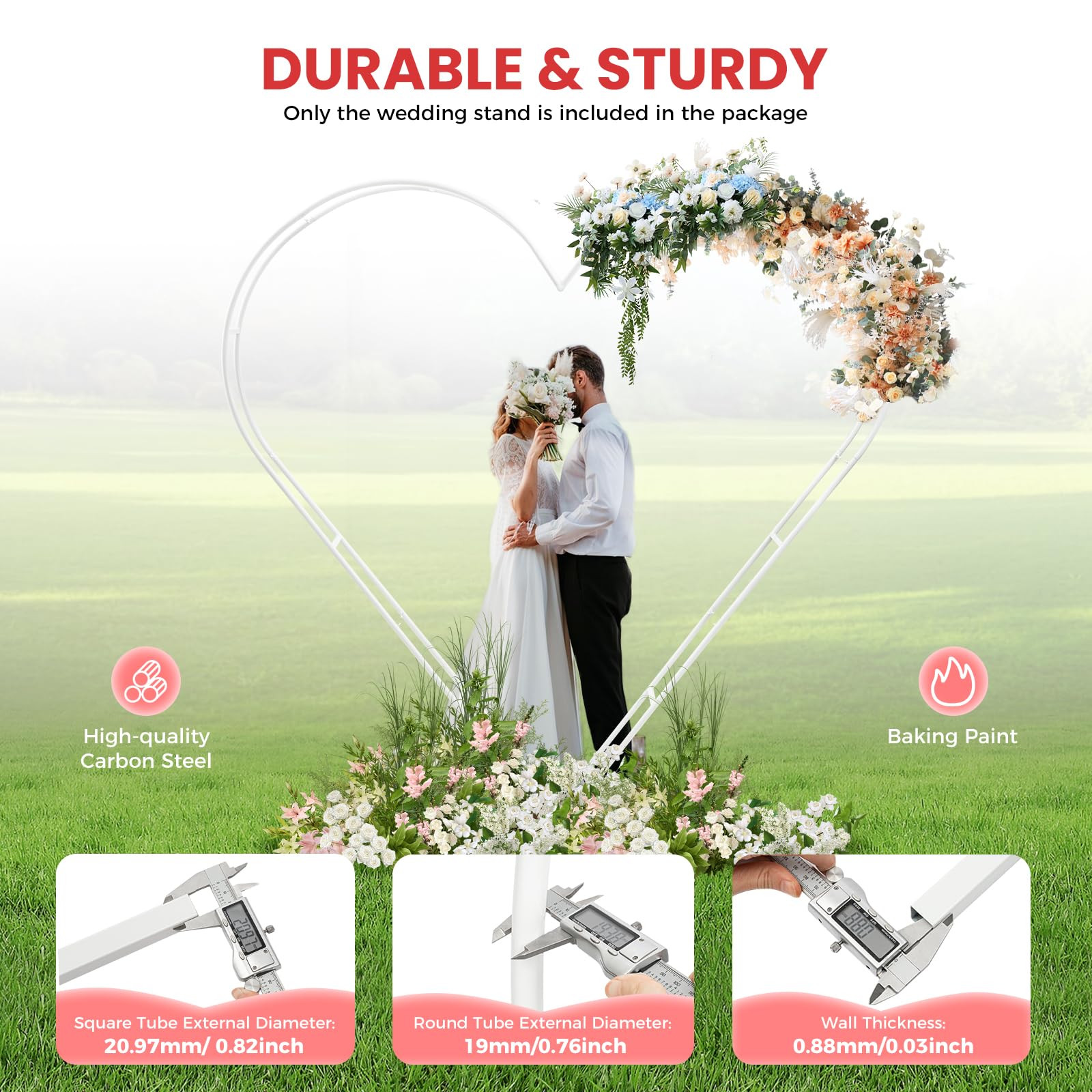 Gdrasuya10 White Metal Wedding Arch Backdrop Stand - Dual Tube Circle Arch with Heart Shape Frame for Floral Balloon Decorations | Perfect for Outdoor Wedding Ceremony, Engagement Photo Shoot, and Garden Party Decor
