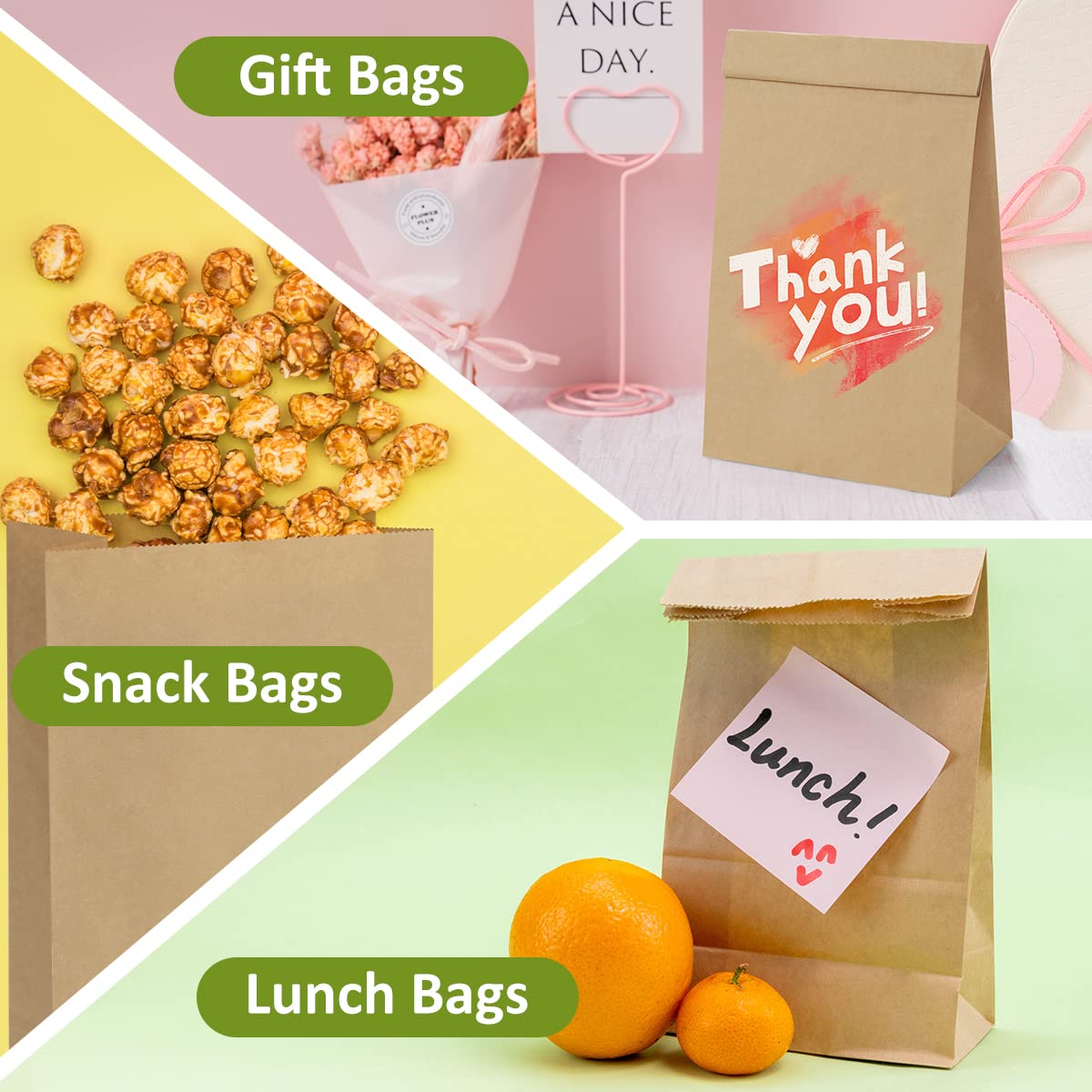 SHOPDAY 100 Pack Brown Kraft Paper Lunch Bags - 4lb Capacity, 5x2.95x9.45 Inches - Eco-Friendly Disposable Fold Top Sandwich Bags for School, Office, Picnics & Parties