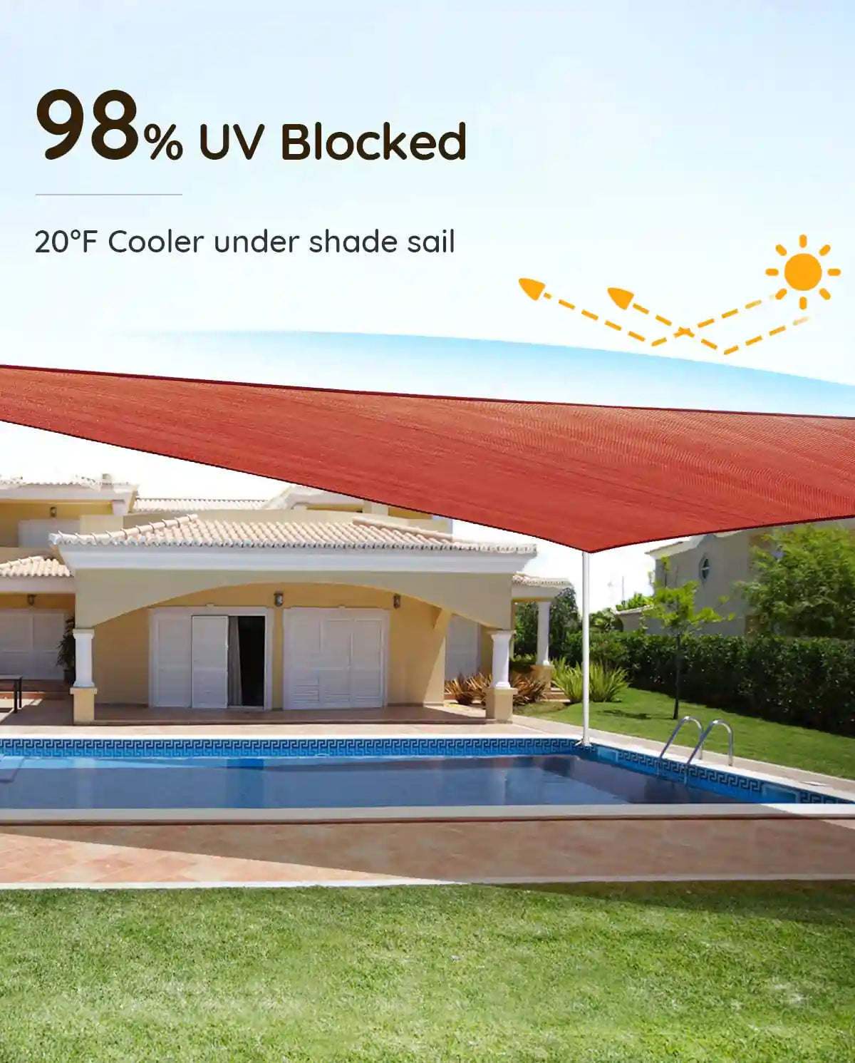 24' x 24' Square Shade Sail - UV Protection Outdoor Canopy for Patio, Garden, and Pool Area - Perfect for Sun Shade and Relaxation in Backyard