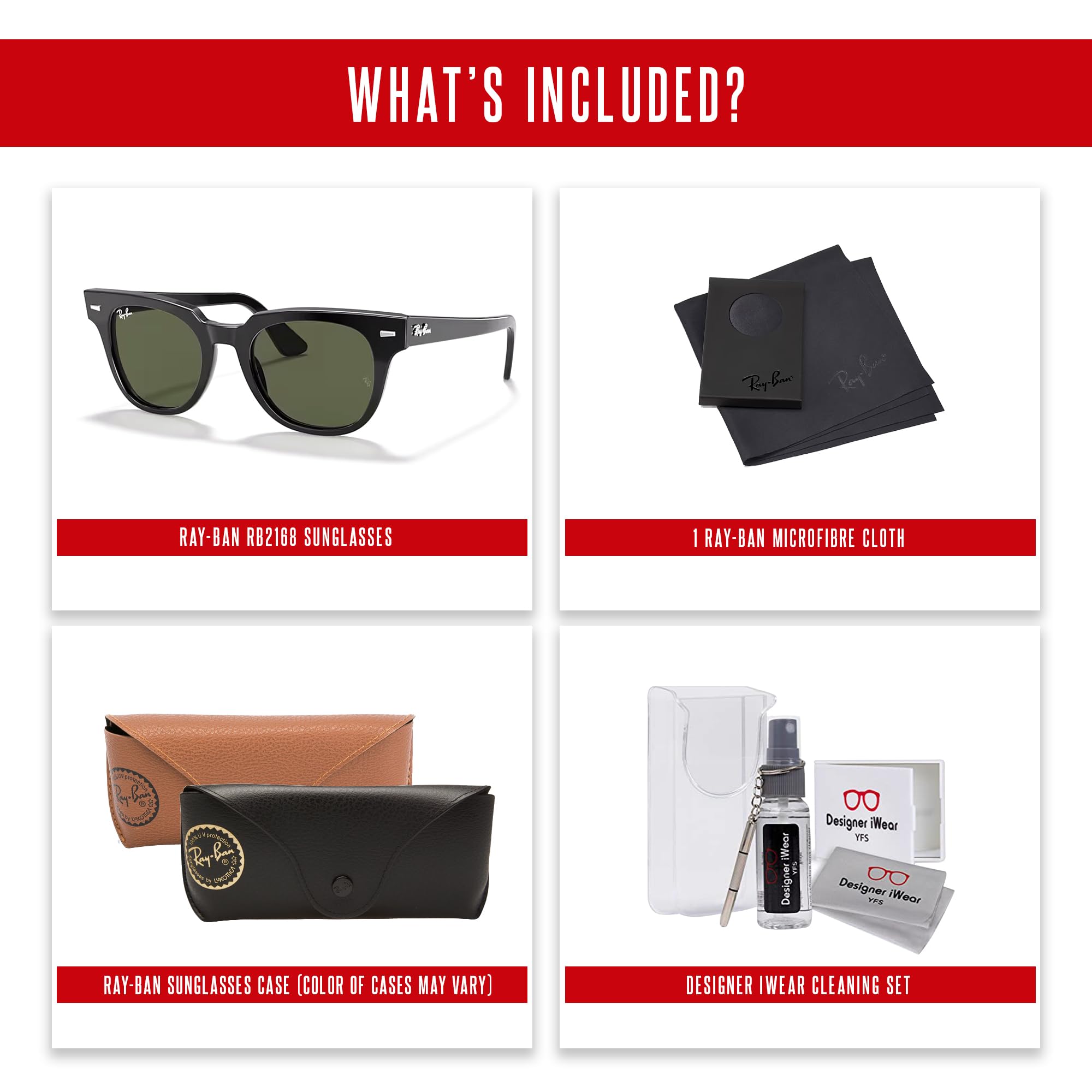 Ray-Ban RB2168 METEOR Square Sunglasses for Men & Women - UV Protection Polarized Lenses + Free Eyewear Care Kit | Perfect for Driving, Beach & Outdoor Activities