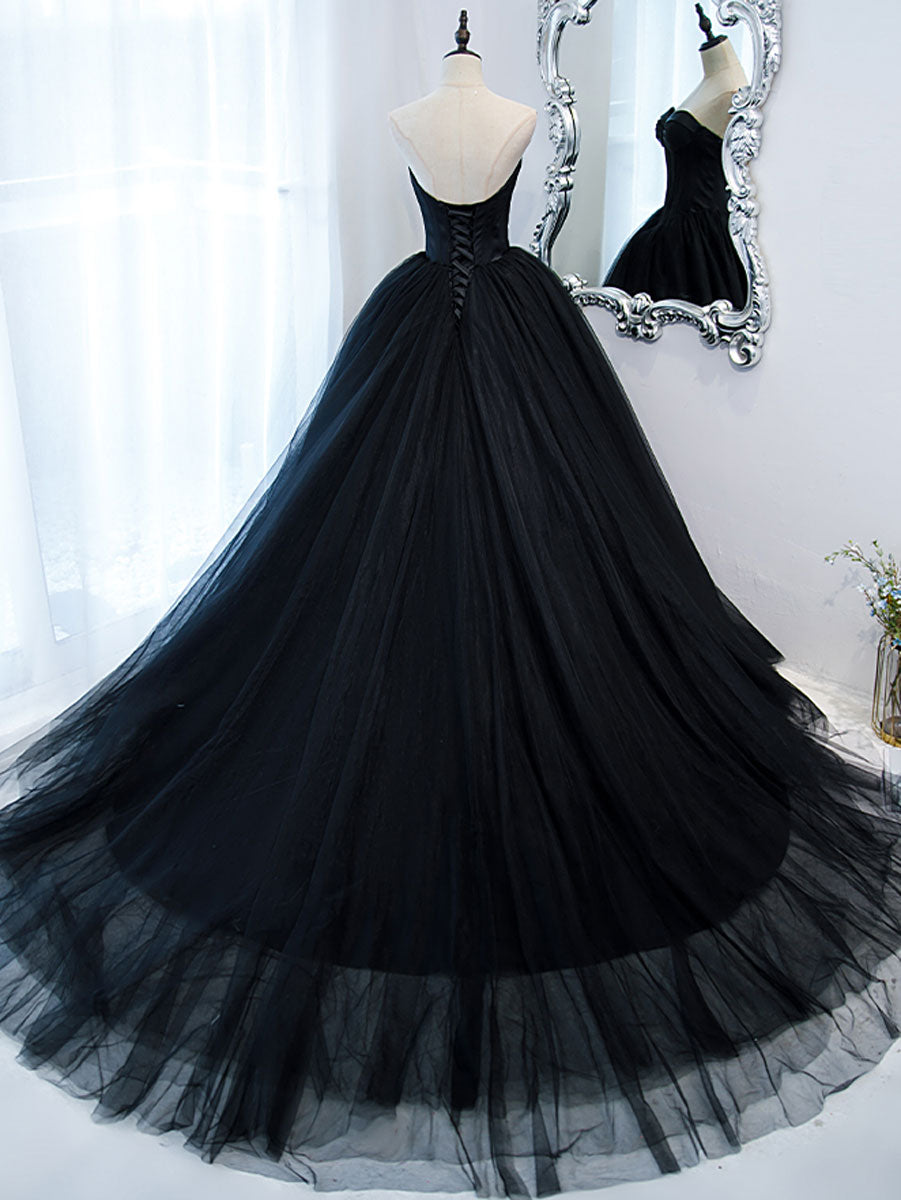 Elegant Black Sweetheart Neckline Tulle Long Prom Dress for Women | Formal Evening Gown for Homecoming, Wedding, and Special Occasions