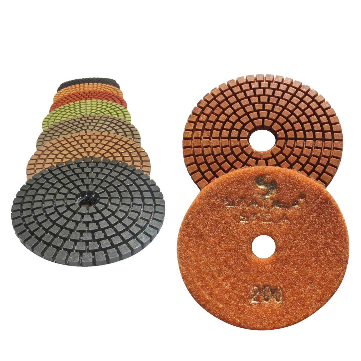 STADEA 5 Inch Diamond Polishing Pads Set - 200 Grit Wet/Dry for Granite, Marble, Concrete & Stone - 10 Pack for Angle Grinder & Polishing Machine - Perfect for Countertop, Floor & Tile Restoration