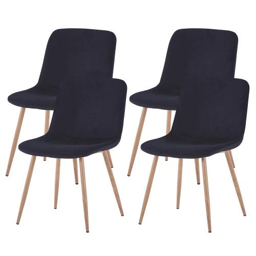 FOODAGE Modern Velvet Dining Chairs Set of 4 - Mid Century Upholstered Side Chairs with Sturdy Metal Legs for Kitchen, Dining Room & Living Room - Elegant Black Accent Chairs for Home Decor & Entertaining