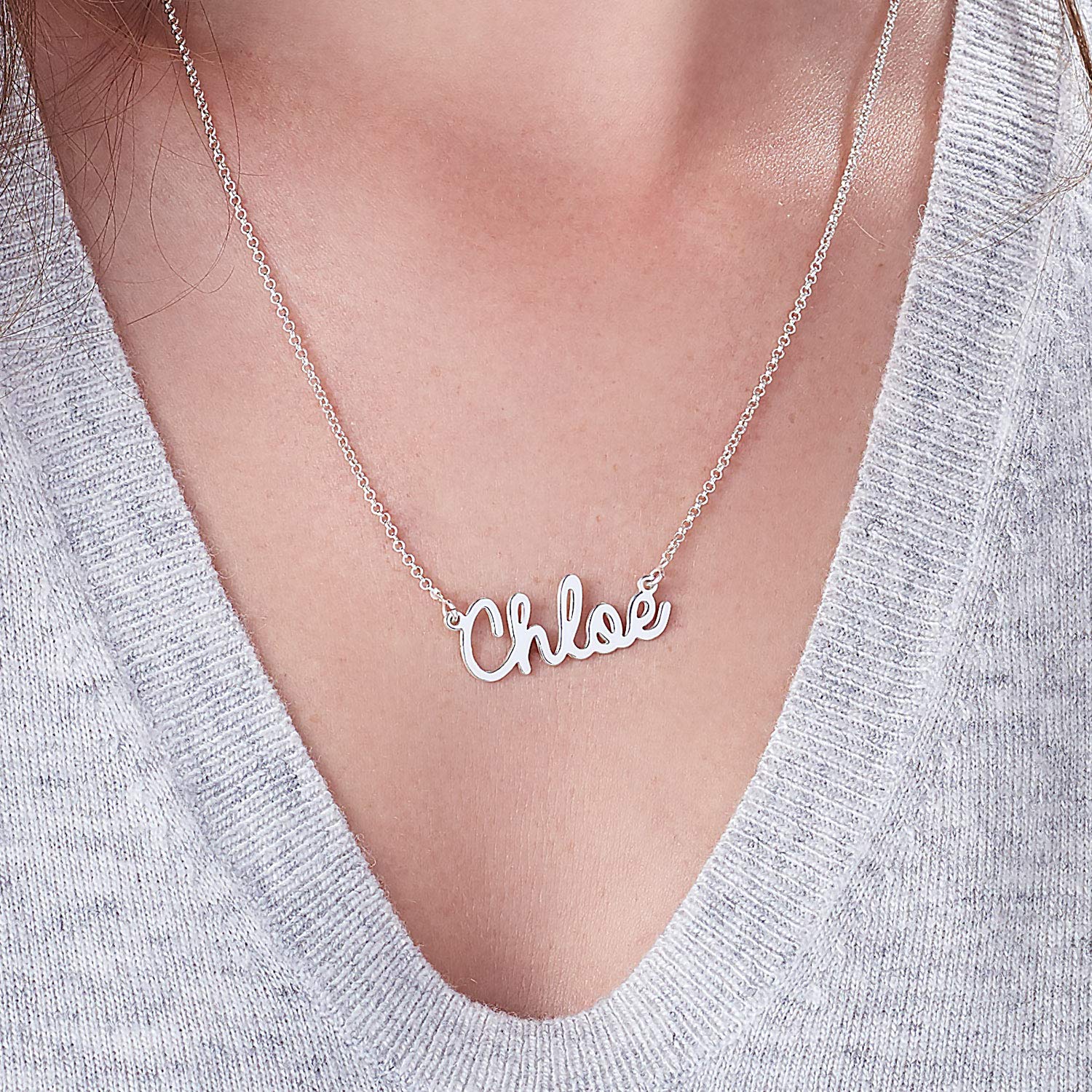 Personalized Cursive Name Necklace in Sterling Silver - Custom Engraved Jewelry for Women - Unique Gift for Her - Birthday, Anniversary & Valentine's Day Present - Perfect for Everyday Wear & Special Occasions