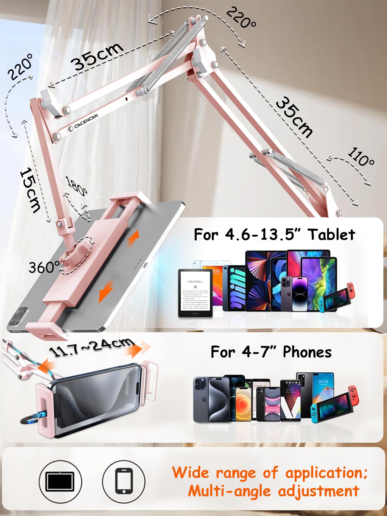 Foldable Tablet Stand Holder with 360° Rotation - Adjustable Phone & iPad Mount for Bed, Desk, or Travel - Universal Compatible with iPad Pro, iPhone X, Nintendo Switch & 4.5-13.5