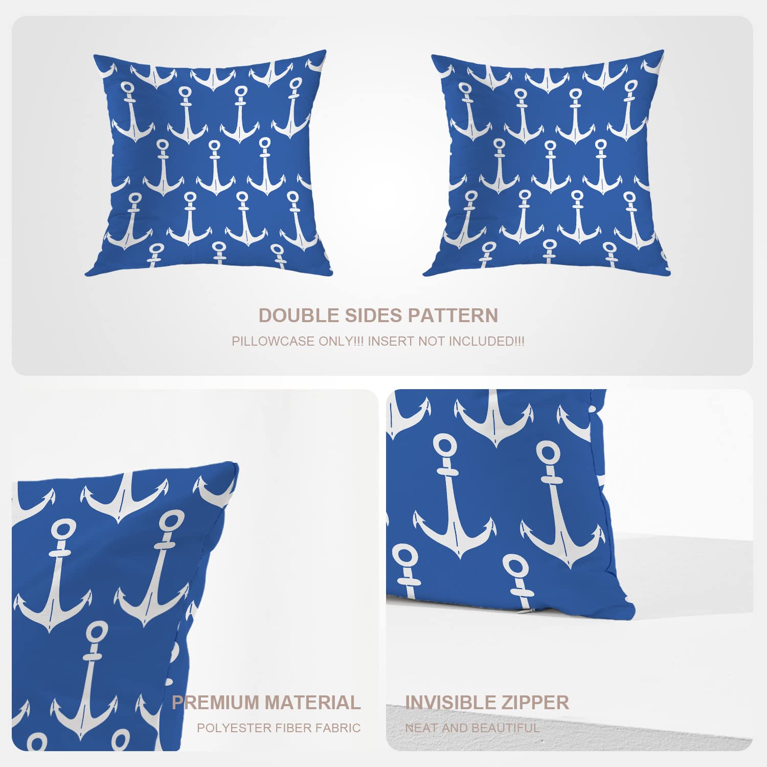 **Blue and White Nautical Decorative Pillow Covers 18x18 Inch - Cotton Square Cushion Covers for Sofa, Bed, or Boat - Coastal Home Decor & Living Room Accents**