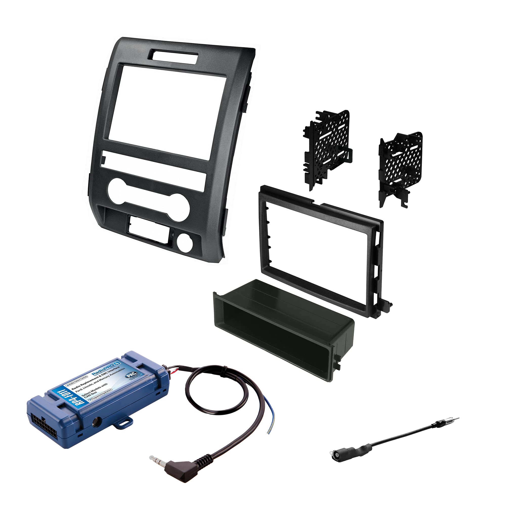 2009-2014 Ford F-150 Single/Double DIN Dash Kit with Antenna Adapter & Wiring Harness - Compatible with All Trim Levels (Black, Steering Wheel Controls) - Perfect for Car Stereo Installation & Audio System Upgrades