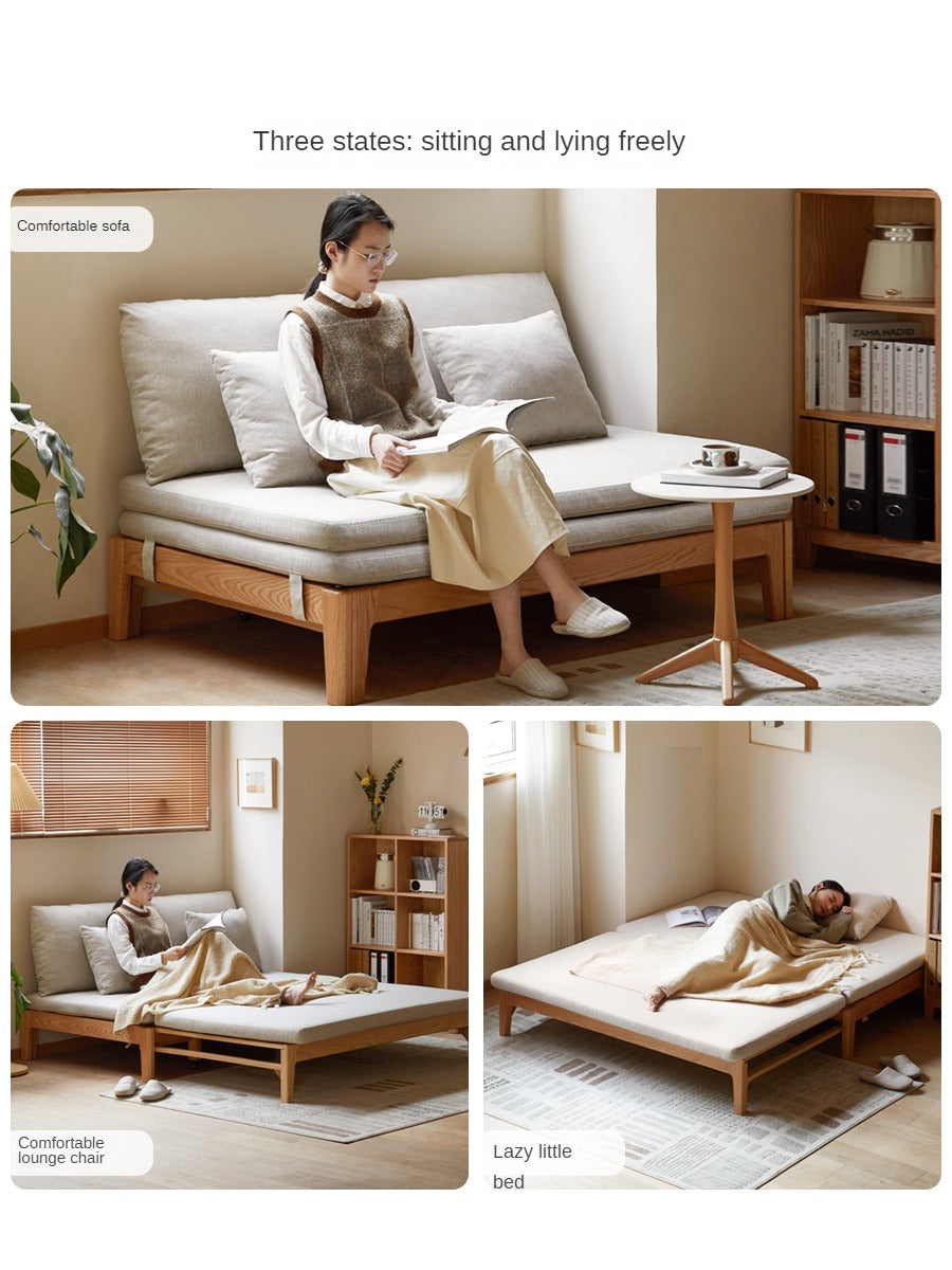 Oak Solid Wood Sofa Bed - Convertible Sleeper Sofa for Small Spaces | Perfect for Apartments, Guest Rooms & Home Offices