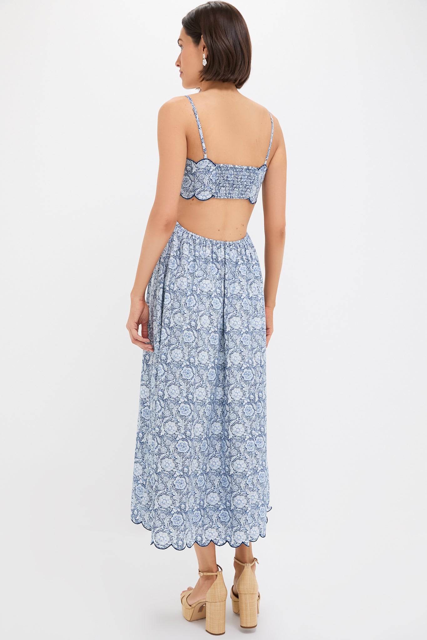 Blue Medallion Floral Estelle Scalloped Dress - Elegant Women's Summer Party & Wedding Guest Dress
