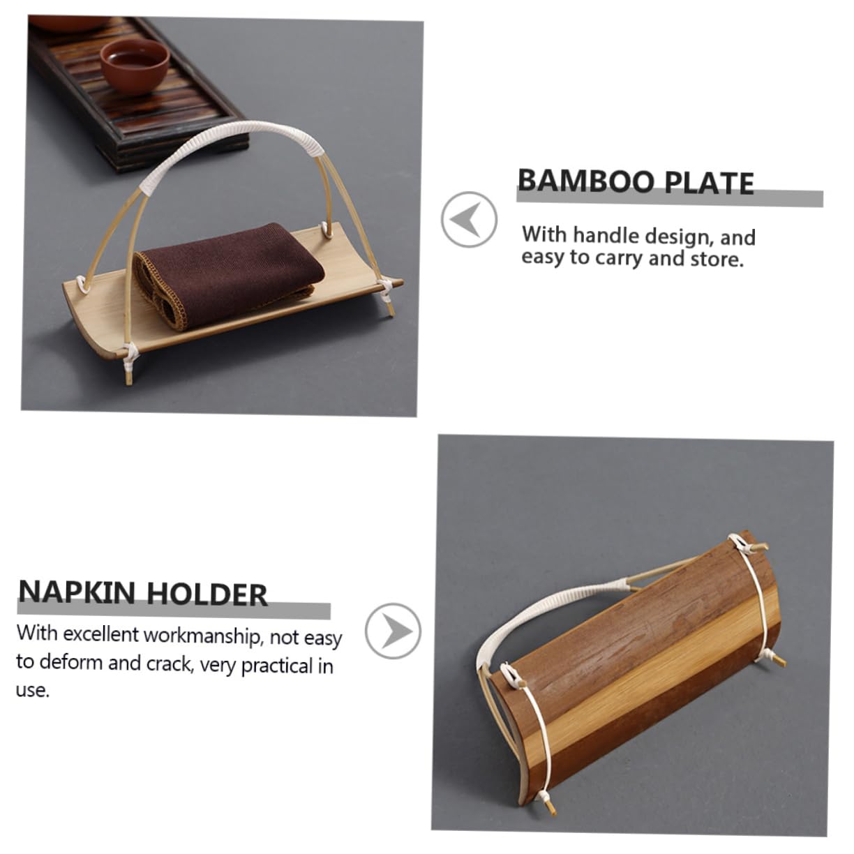 Cabilock Wooden Serving Tray - Bamboo Food Holding Plate for Sushi, Desserts & Napkins | Multi-Purpose Home Tableware for Dining, Kitchen & Party Use