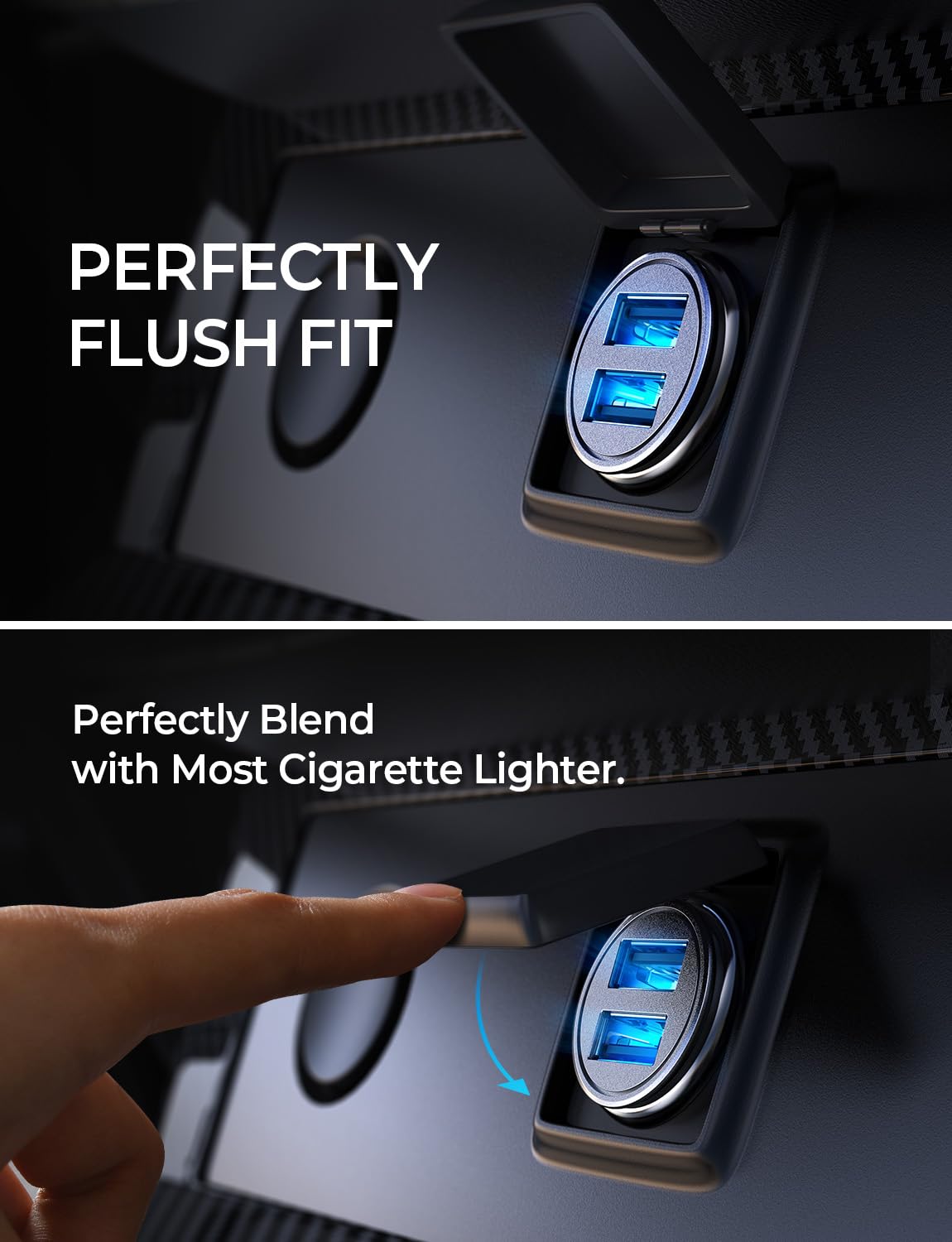 AINOPE Smallest Metal Car Charger Adapter - 4.8A Fast Charging Dual USB Port 12V Cigarette Lighter Charger for iPhone 16 Pro Max/15/14, iPad Air, Samsung Galaxy S25/S24 Ultra - Flush Fit Design (Black) | Perfect for Road Trips & Daily Commutes