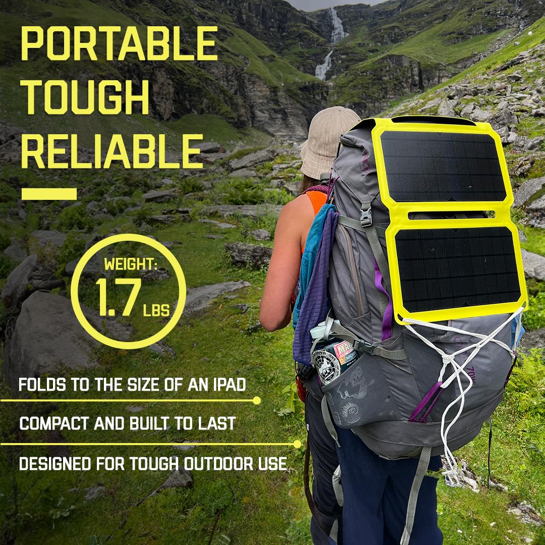 SunJack 25W Foldable IP67 Waterproof ETFE Monocrystalline Solar Panel with Dual 10000mAh Power Banks (USB-A & USB-C) - Portable Charger for Phones, Tablets - Perfect for Backpacking, Camping, Hiking & Outdoor Adventures
