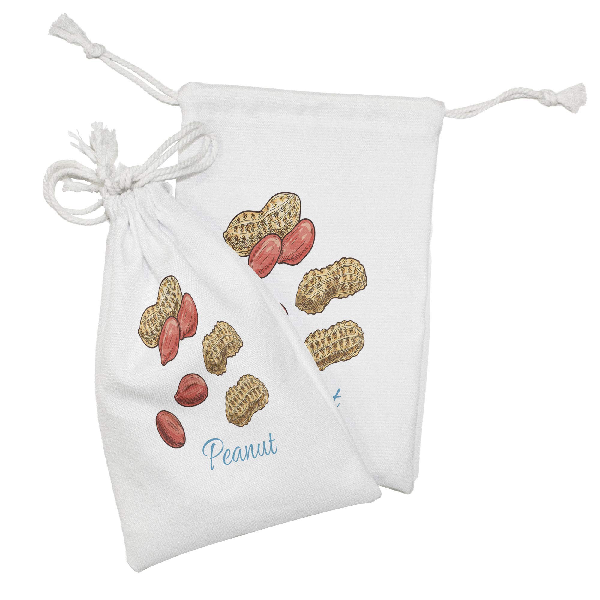 Ambesonne Peanut Butter Fabric Pouch Set of 2 - Peanut Sketch Design Drawstring Bags for Toiletries, Makeup, Jewelry & Party Favors (9