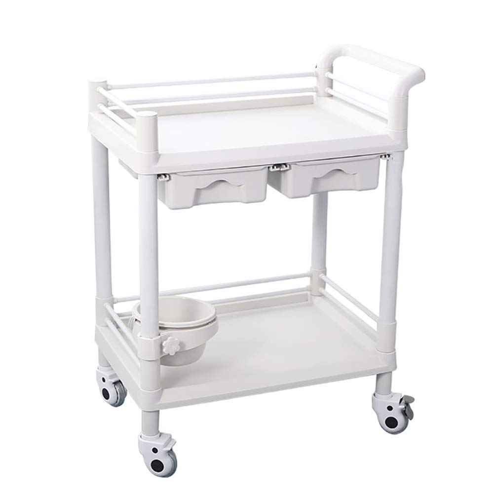 Maryaz Mobile Utility Cart with Wheels - 2 Drawer Rolling Trolley for Beauty Salon & Spa, White Serving Cart with Dirt Bucket (64x44x90cm) - Perfect for Home, Salon, and Commercial Use