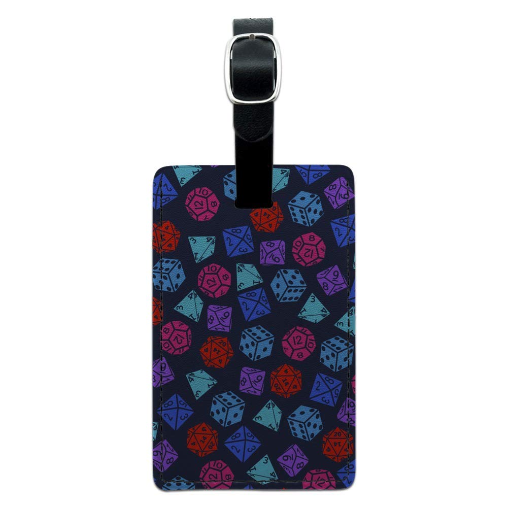 Dungeon Dice Pattern Dragon Leather Luggage Tag - Rectangle ID Card Holder for Travel Bags & Suitcases - Perfect for Gamers & Fantasy Lovers