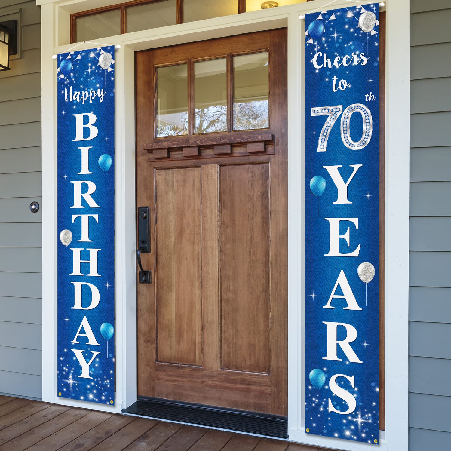 Happy 70th Birthday Yard Sign & Door Banner - Cheers to 70 Years Party Decorations for Men & Women - Blue - Perfect for Outdoor Celebrations, Milestone Birthdays & Surprise Parties