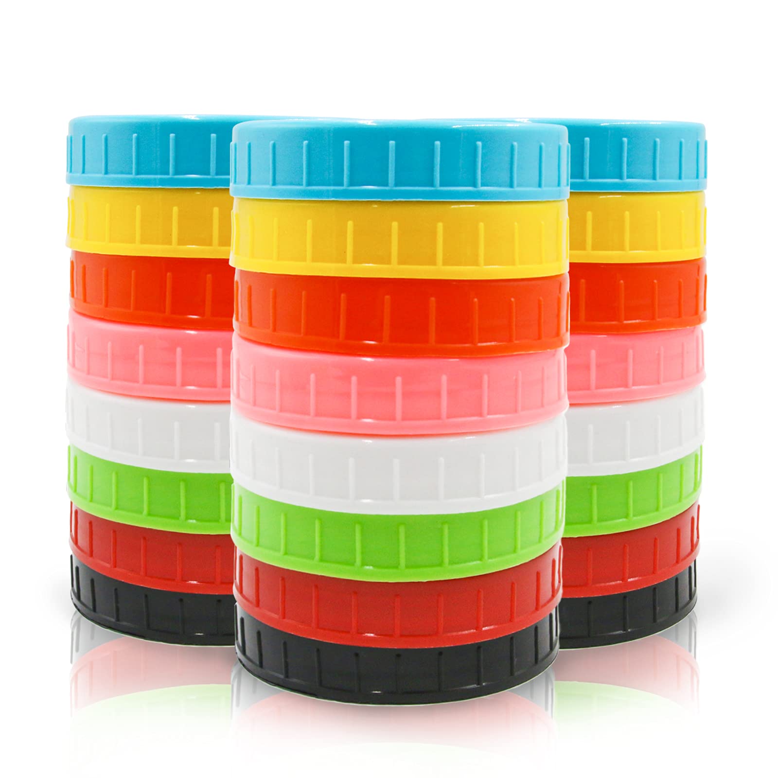 24 Pack Regular Mouth Canning Lids - Plastic Mason Jar Lids with Silicone Seals for Ball/Kerr Jars | Leak Proof, Scratch Resistant, 8 Colors | Perfect for Home Canning, Food Storage & DIY Crafts