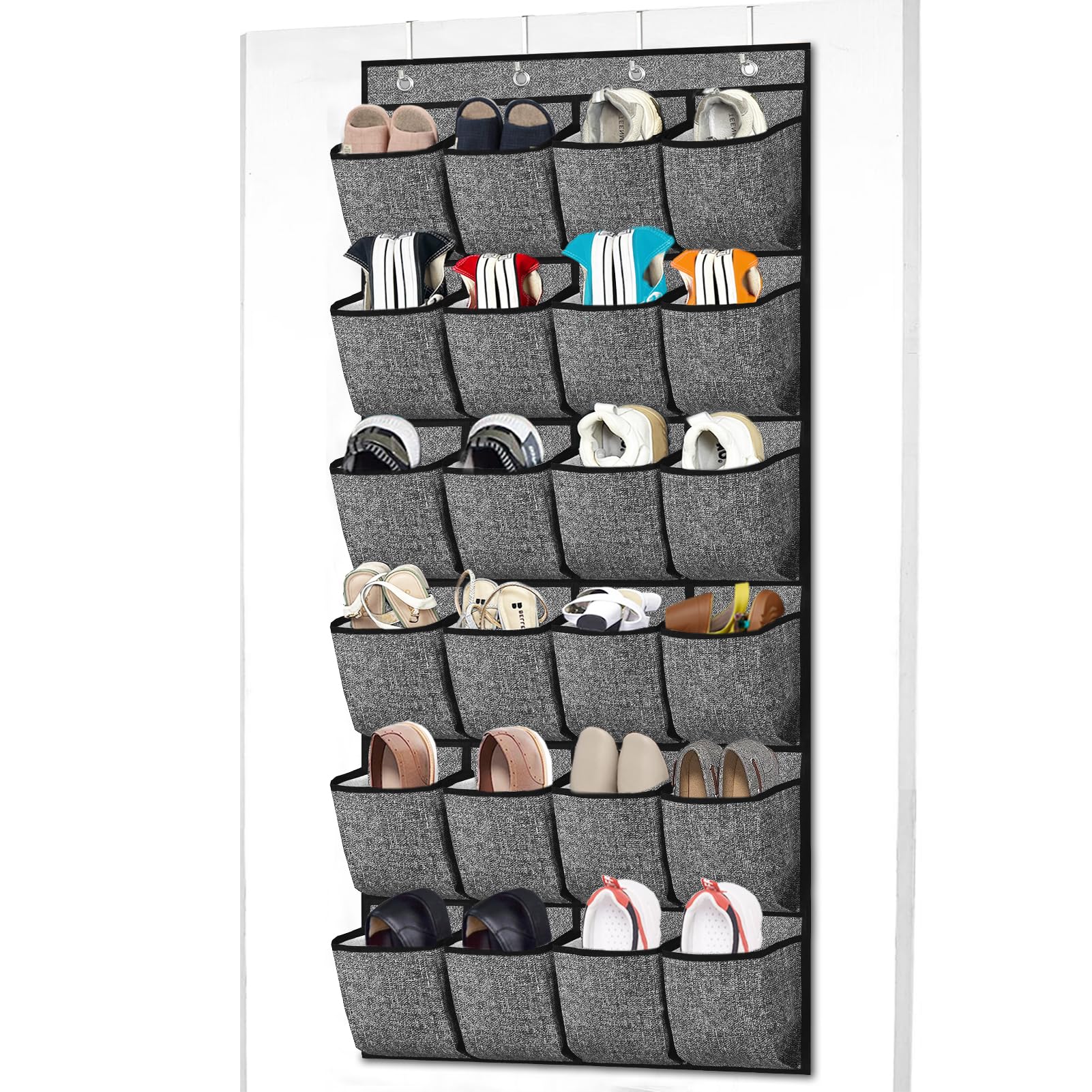 Homyfort Over the Door Shoe Organizer - 24 Large Pockets Hanging Shoe Rack for Closet Storage, Space Saving Solution for Men, Women & Kids Shoes (Black) | Perfect for Cruise, Dorm, Apartment & Small Space Organization