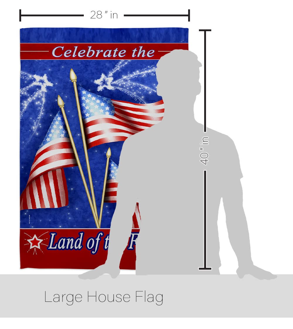 Patriotic Americana House Flag Set - 28x40in w/Flagpole for 4th of July Decor