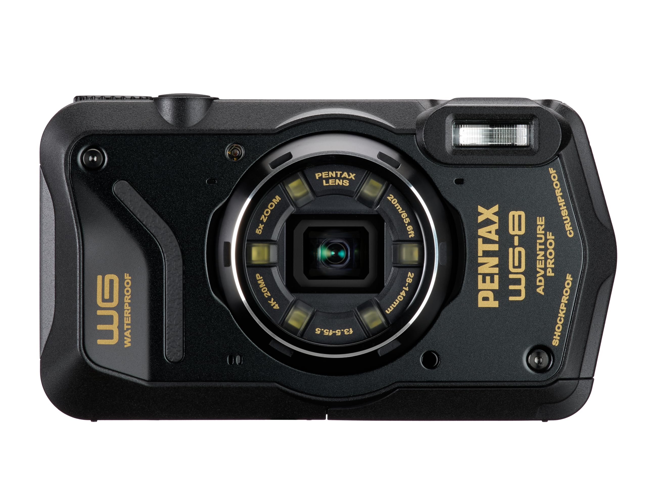 **PENTAX WG-8 Black Waterproof Digital Camera - Shockproof, Dustproof, 4K Video, Macro Ring Light, Webcam Function for Outdoor Adventures, Travel & Vlogging**    *(Optimized for SEO, includes key features and usage scenarios like outdoor adventures, travel, and vlogging.)*