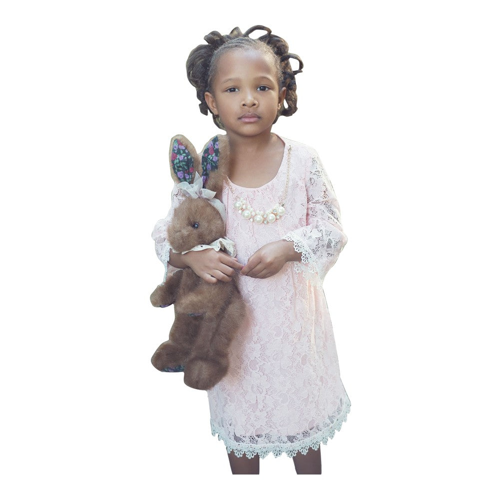 Elegant Blush Lace Neckline Junior Bridesmaid Dress for Big Girls - Size 8-12 | Perfect for Weddings, Formal Events & Special Occasions