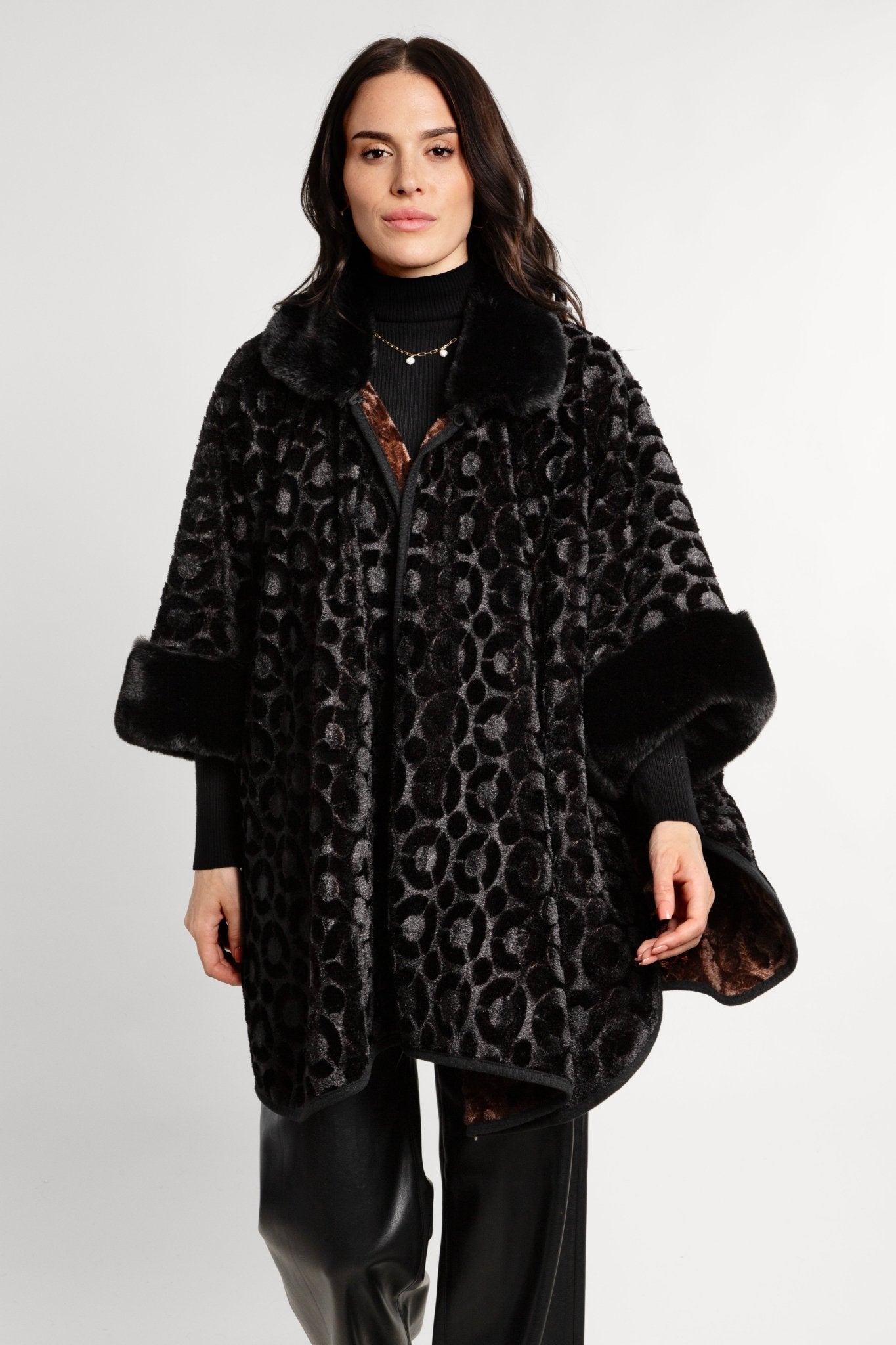 Luxury Faux Fur Kimono Robe with Velvet Floral Embroidery - Elegant Loungewear for Women, Perfect for Spa Nights, Bridal Party, and Relaxing at Home