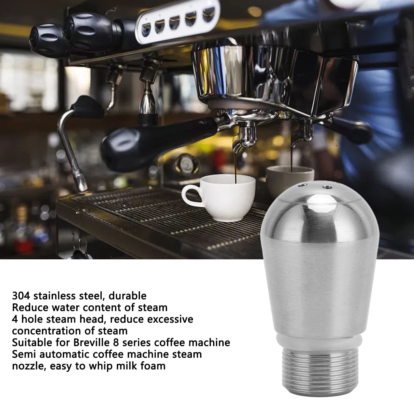 4 Hole Stainless Steel Coffee Machine Steam Nozzle - Replacement Milk Foam Spout for Breville 8 Espresso Maker | Perfect for Latte Art & Cappuccino Making at Home