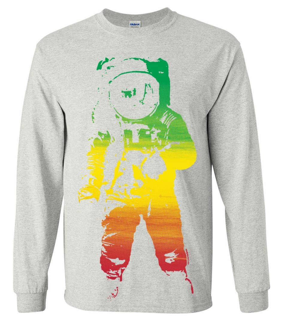Space Astronaut Man on The Moon Rasta Long Sleeve T-Shirt - Cool Graphic Tee for Stargazing, Music Festivals & Casual Wear