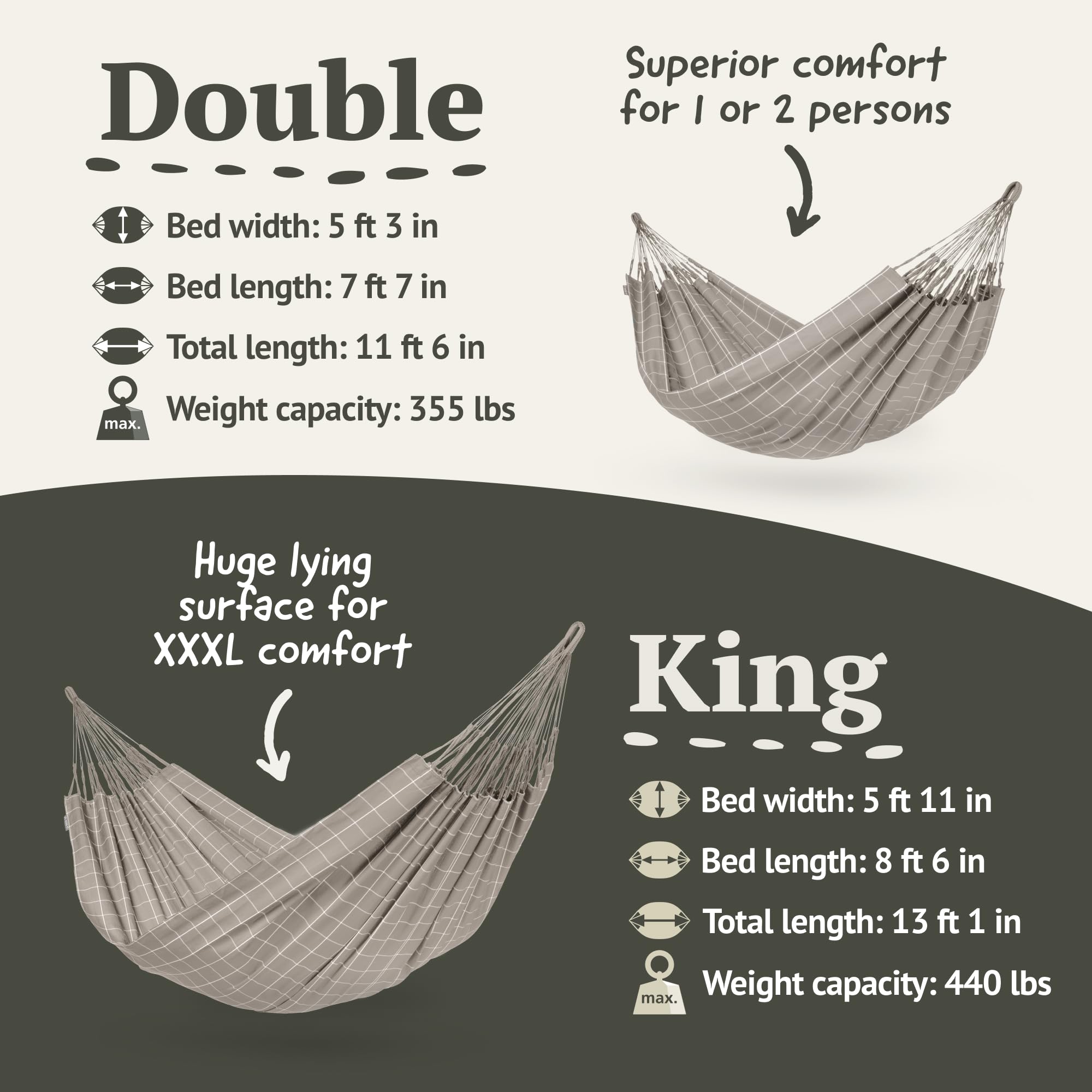 La Siesta® Large Double Brisa Classic Hammock with Tree Mount Suspension Kit - Weather-Resistant Almond Outdoor/Indoor Hammock Swing for Backyard, Patio, Camping & Relaxation
