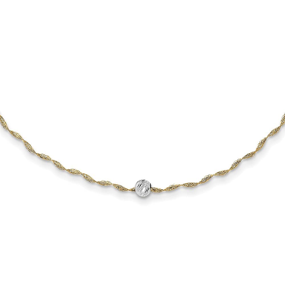14K Two-Tone Gold Twisted Flexible Sparkle Cut Bead Necklace - 18 Inch Elegant Jewelry Gift for Women, Perfect for Weddings, Anniversaries & Special Occasions
