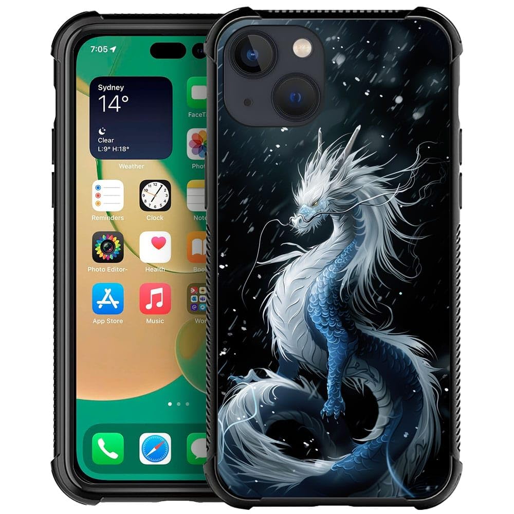CARLOCA iPhone 13 Mini Case - White Dragon Pattern Shockproof Protective Cover for Girls & Boys | Anti-Scratch Slim Fit Phone Case | Perfect for Daily Use, School & Outdoor Activities