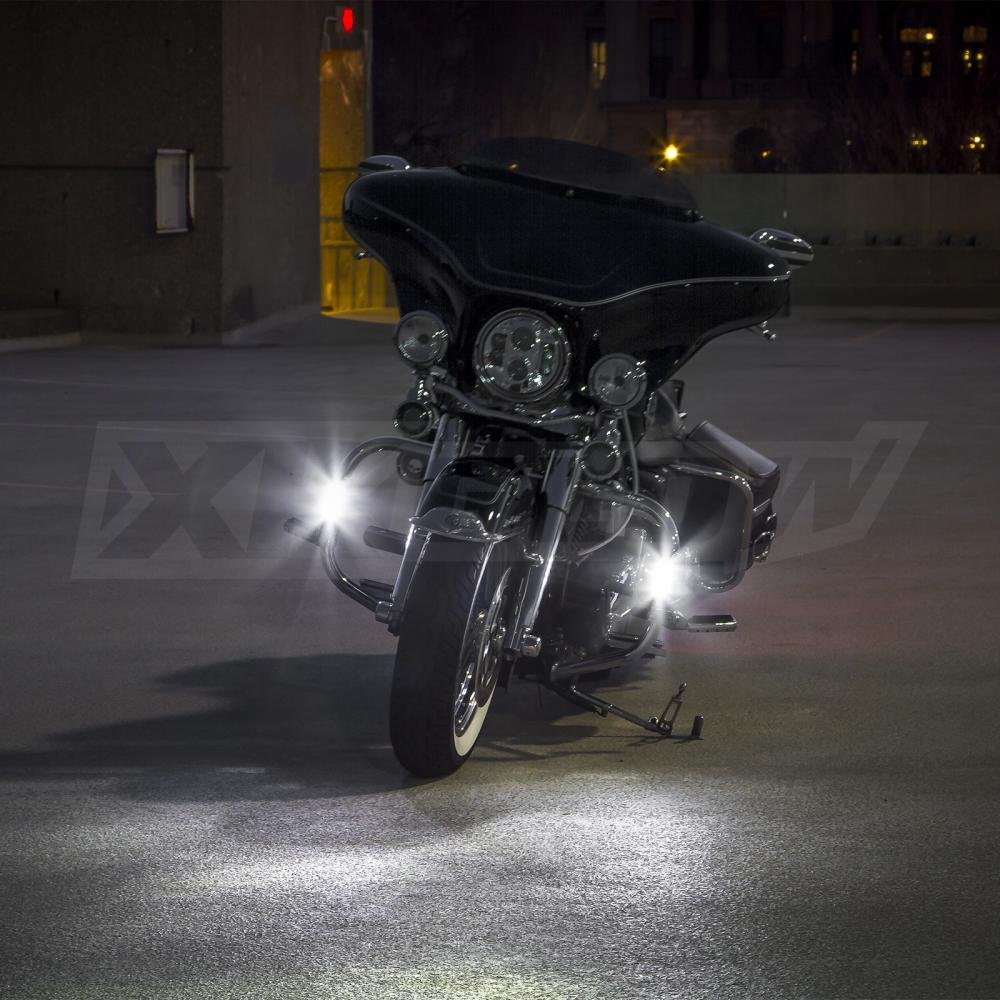 Black Motorcycle Highway Bar LED Driving Lights - DRL & Turn Signal with White/Amber Light for Harley Davidson Touring Bikes (Ultra Classic, Limited, Road King, Street Glide, Road Glide, Trike) - Perfect for Night Riding, Safety Visibility & Custom Crash Bar Upgrades
