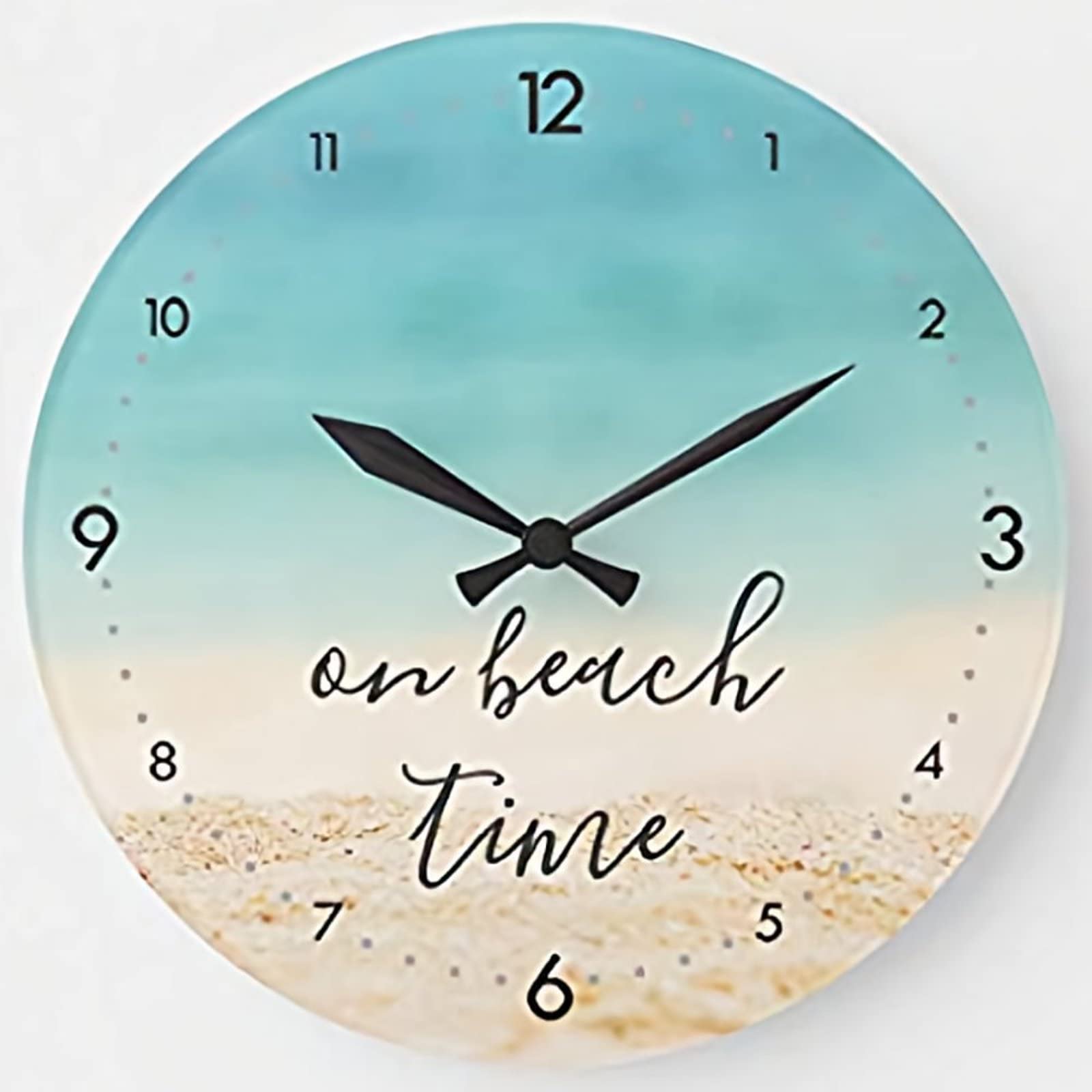 15 Inch Aqua Ocean Sandy Wall Clock - Silent Battery Operated Large Round Wood Beach Time Coastal Decor for Living Room, Bedroom & Office | Perfect Coastal Theme Home Decor & Gift Idea