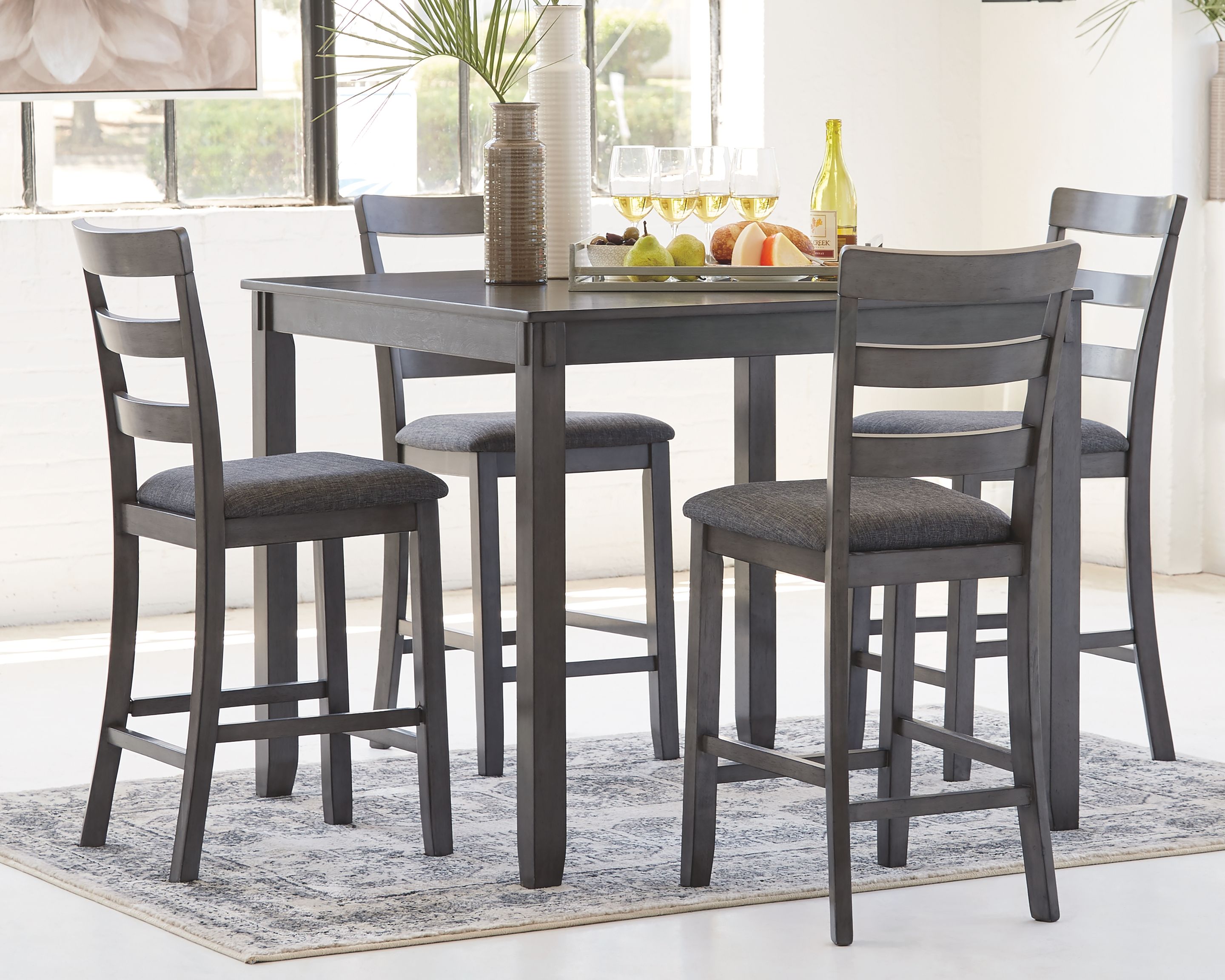 Bridson Gray Square Counter Table Set of 5 - Modern Kitchen Island Stools for Dining Bar, Breakfast Nook & Home Decor