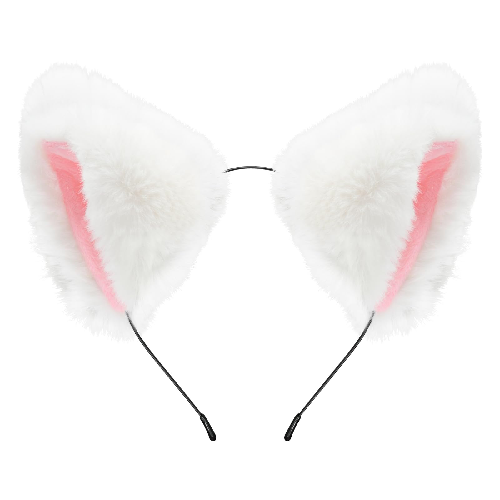Pedenty Cat Fox Ears Headband for Women & Girls - Faux Fur Halloween Cosplay Costume Accessories for Adults & Kids (White) - Perfect for Halloween Parties, Cosplay Events, and Themed Photoshoots