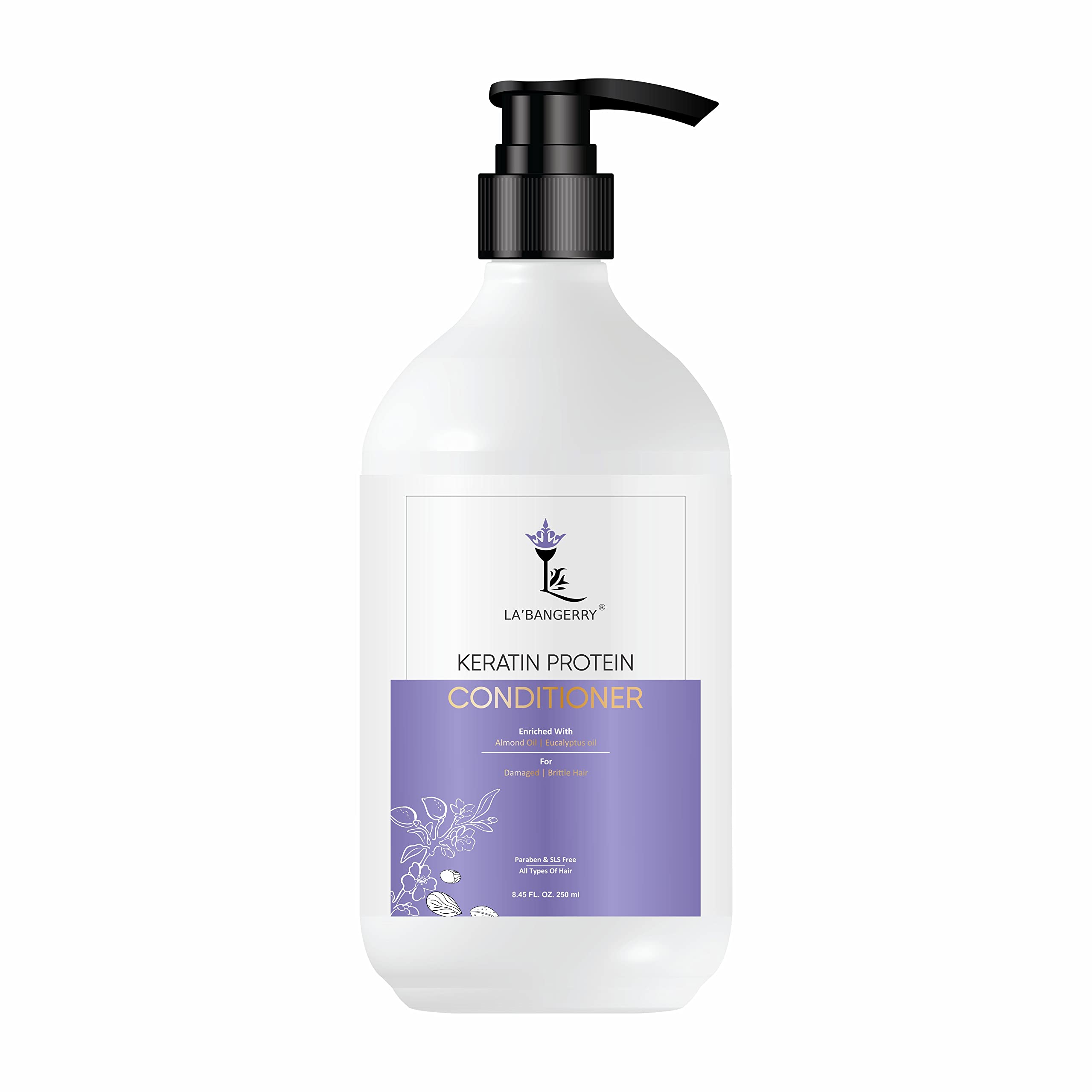 LA'BANGERRY Keratin Protein Conditioner for Deep Hair Repair - Infused with Almond Oil & Eucalyptus Oil - Reduces Dryness & Frizz for Curly, Wavy, Straight Hair - Men & Women - All Hair Types - 250ml - Perfect for Daily Use, Salon-Quality Treatment at Home