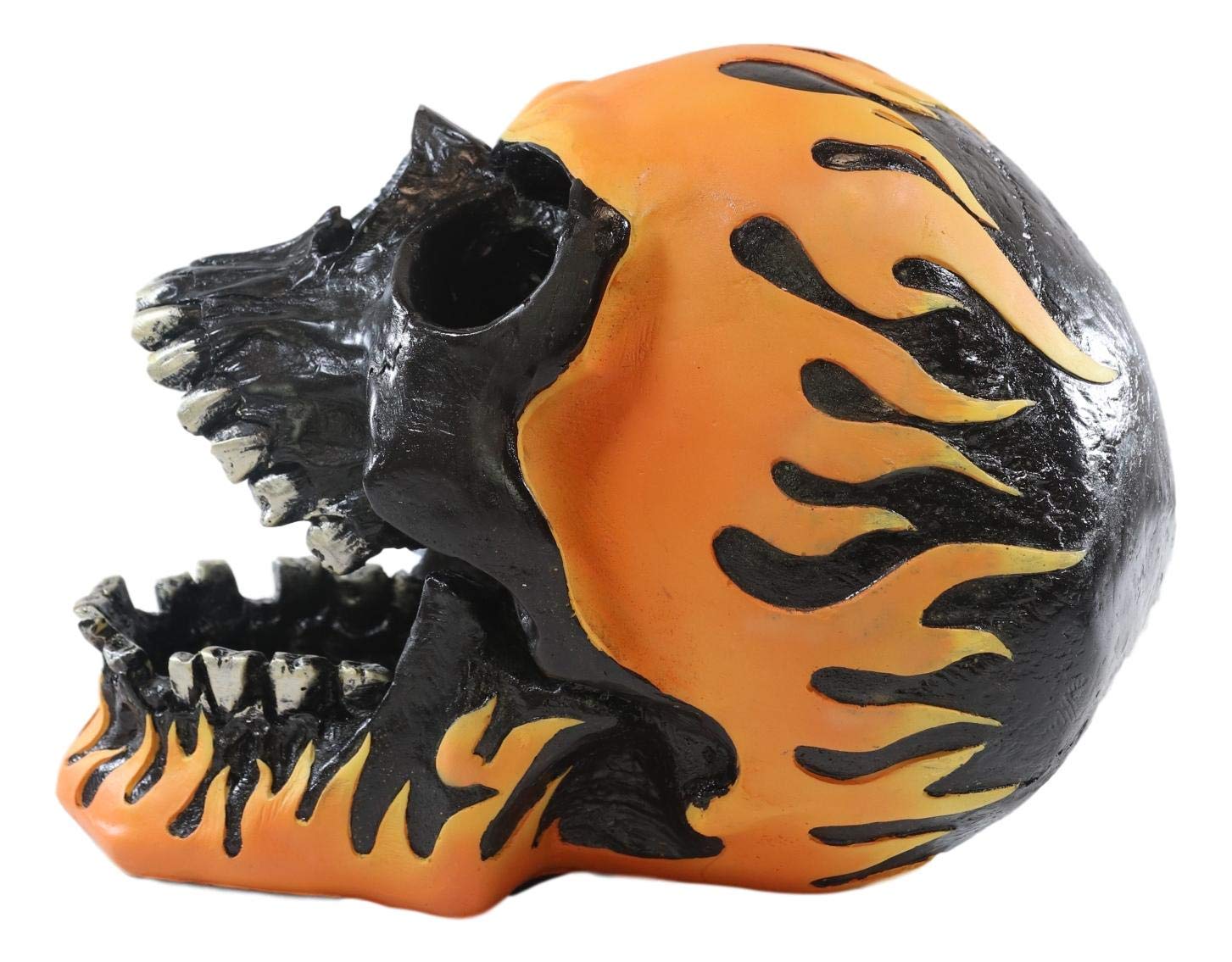 Ebros Gift Ghost Hell Biker Orange Flame Hot Rod Skull Ashtray Figurine - 6.5