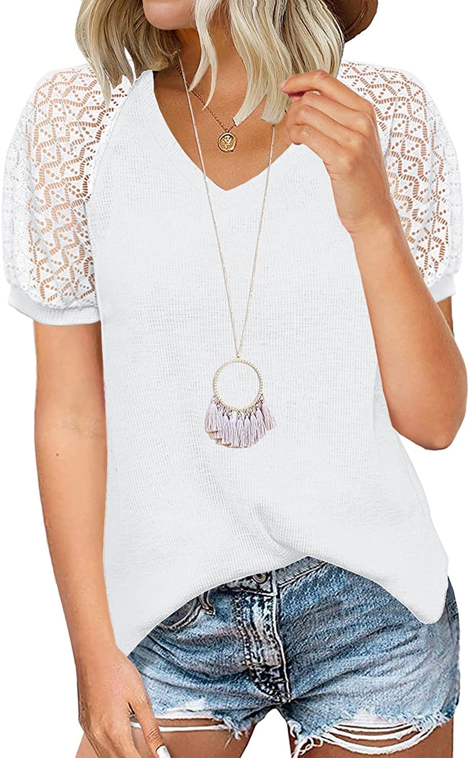 Elegant Women's Lace Long Sleeve Blouse - Fall Casual Loose T-Shirt Top for Layering & Office Wear | Perfect for Autumn Outfits, Date Nights and Work Attire