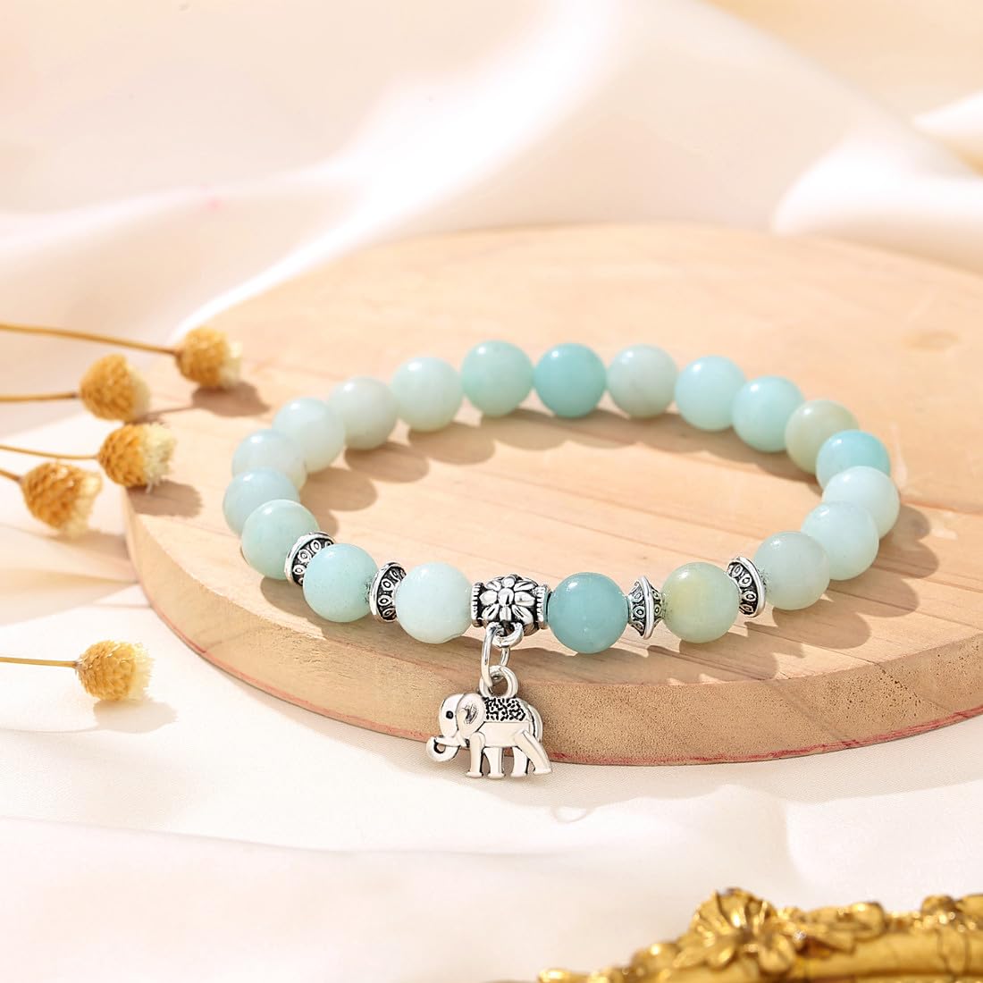 MAIBAOTA Elephant Bracelet for Women - 8mm Stretch Natural Stone Beaded Anxiety Relief Bracelet, Motivational Strength Jewelry - Perfect Get Well Soon Gift for Her | Ideal for Daily Wear, Meditation & Stress Relief