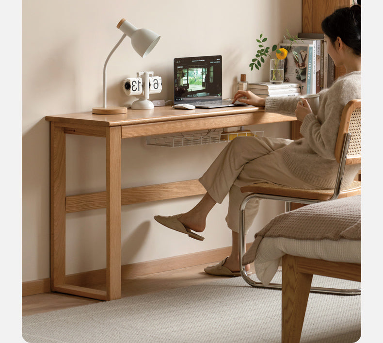 Solid Oak and Poplar Wood Office Desk - Long Executive Workstation for Home & Office - Perfect for Remote Work, Study, and Professional Workspaces