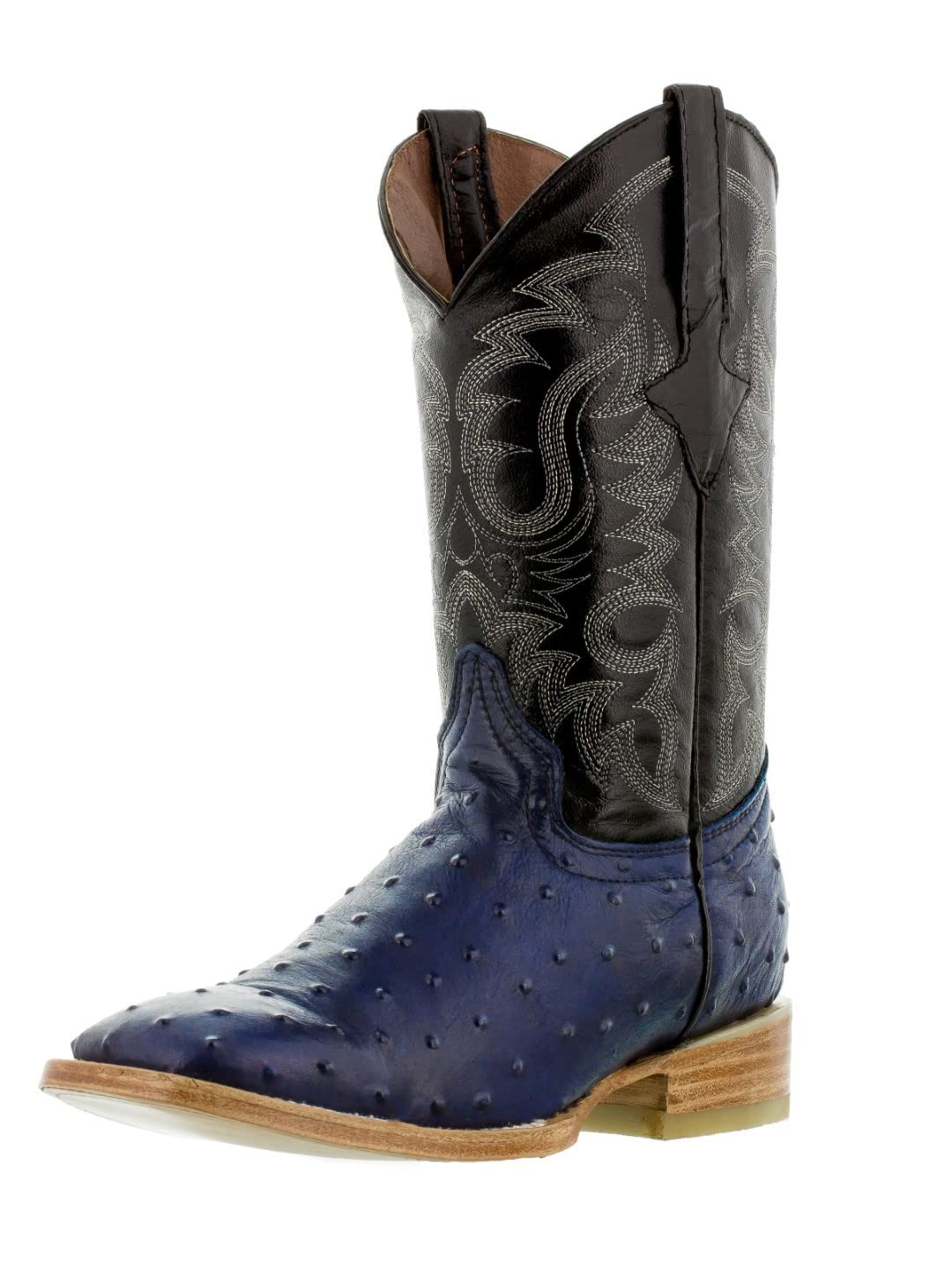 Texas Legacy Men's Blue Western Leather Cowboy Boots with Ostrich Quill Print - Square Toe 7.5 E US - Perfect for Rodeo, Country Dancing & Western Fashion