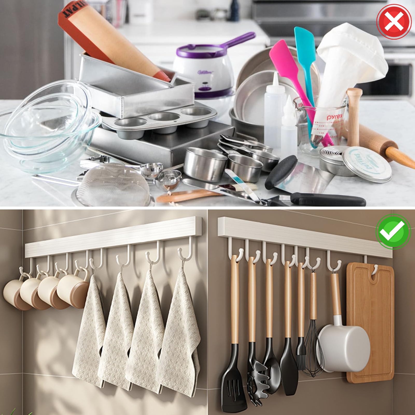 Wall-Mounted Aluminum Kitchen Hook Rack - Organize Utensils, Spoons, Shovels & Chopping Boards - Space-Saving Storage Solution for Modern Kitchens