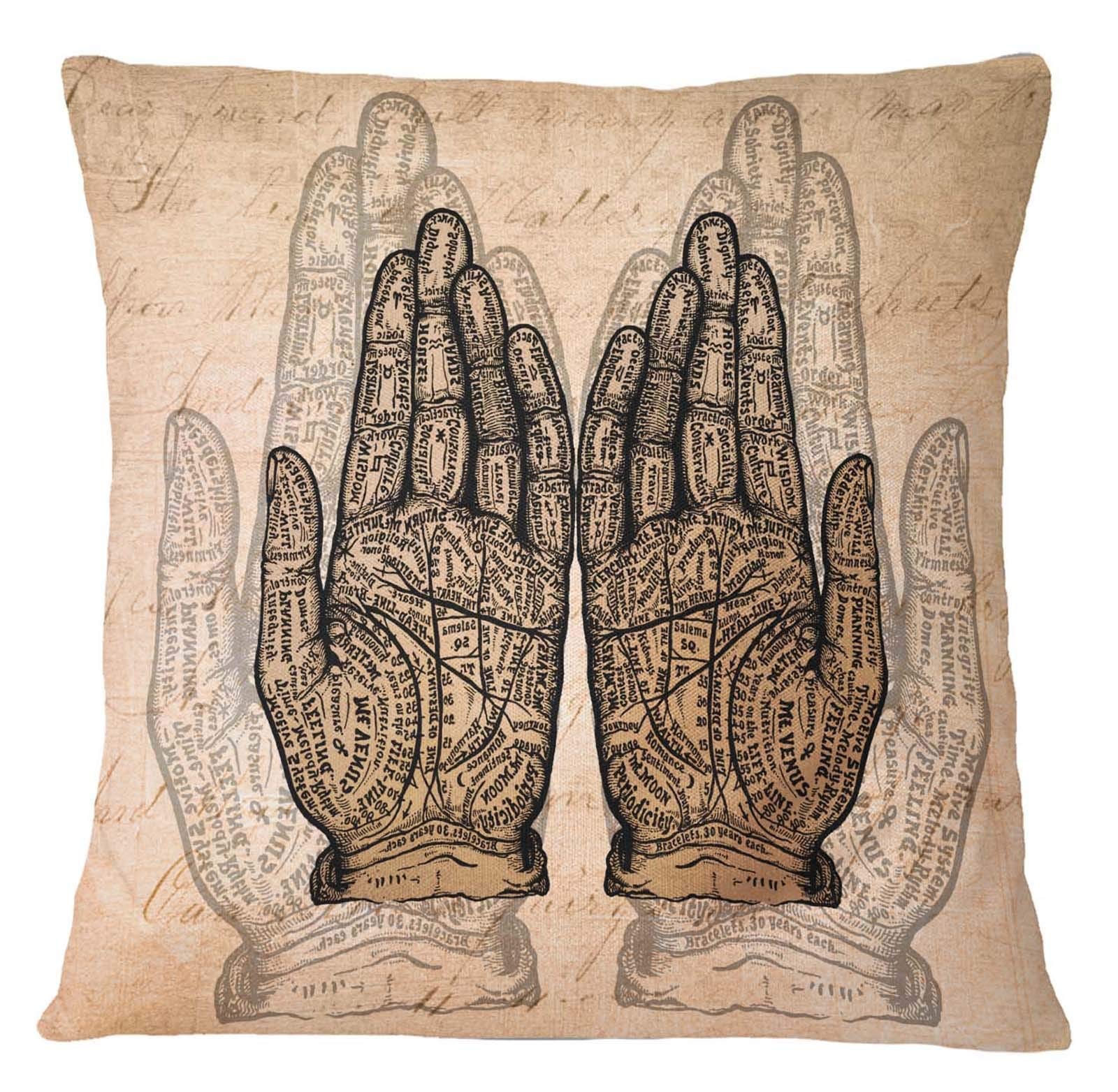 Timingila Beige Cushion Cover with Palmistry Symbol - 26x26 Inch Bohemian Throw Pillow Case for Sofa, Bed, or Chair - Perfect for Home Decor, Living Room, and Meditation Spaces