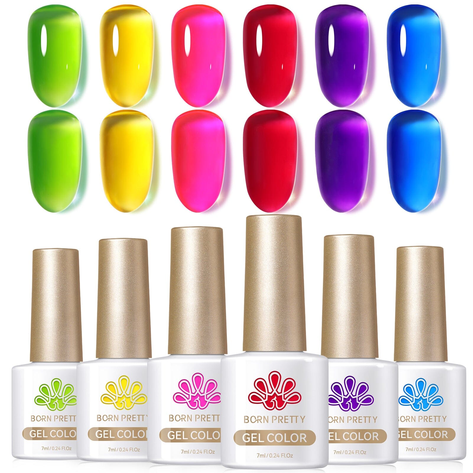6 Colors Ice Jelly Gel Polish Set - Neon Garden Nail Art Kit (7ml) for Summer Nails, DIY Manicure, Salon & Home Use
