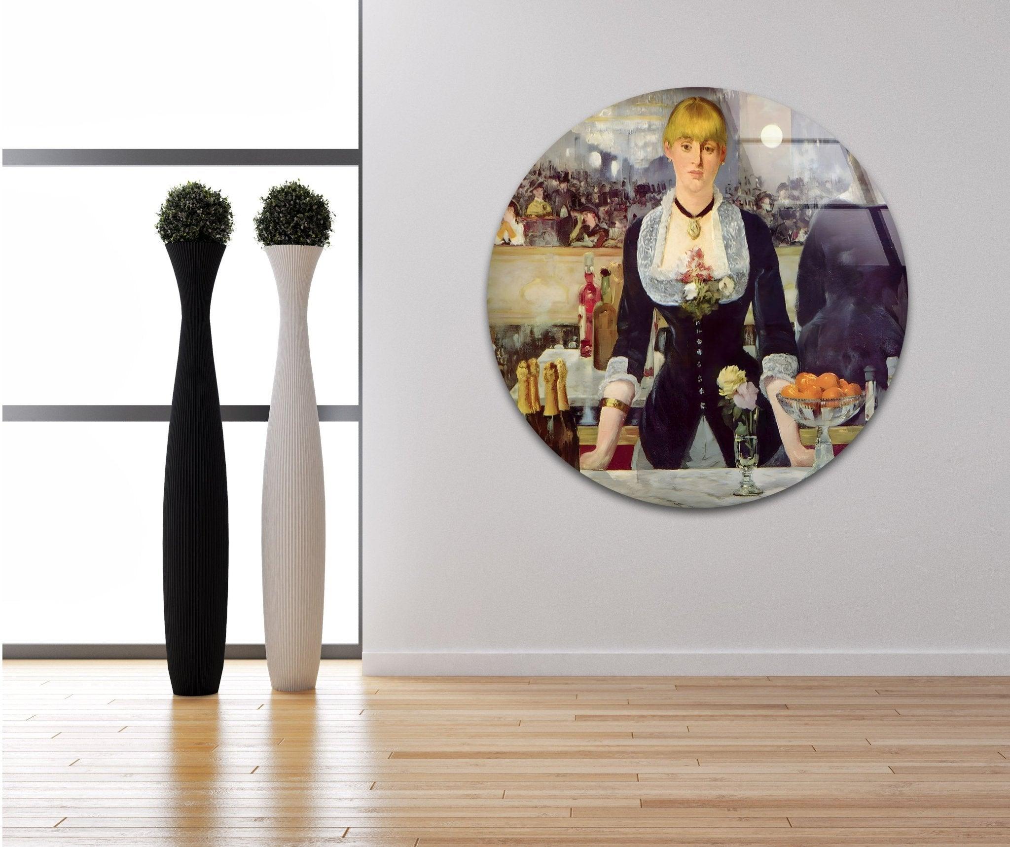 Édouard Manet 'A Bar at the Folies Bergère' Glass Wall Art - Premium Framed Canvas Print for Home & Office Decor - Perfect for Living Room, Bedroom, or Gallery Wall Display