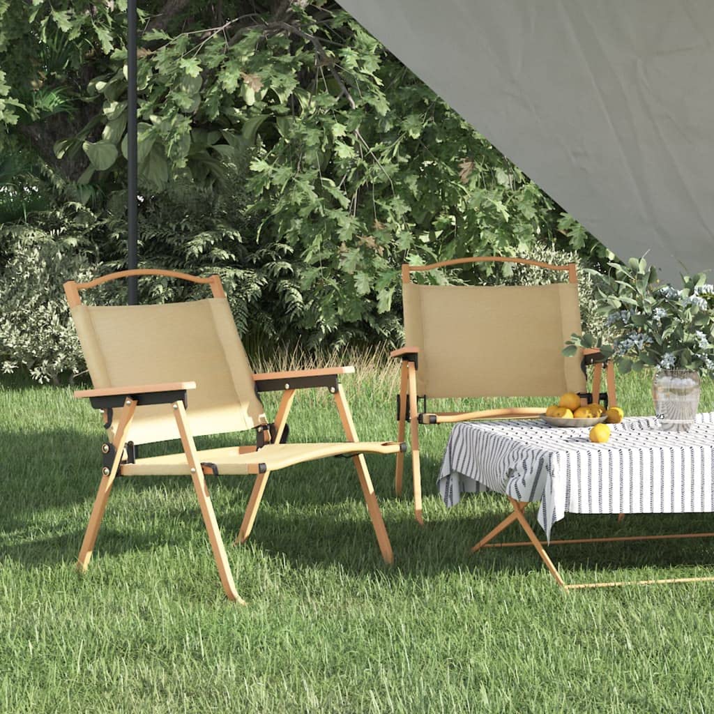 YAFF 2 Pack Camping Chairs - Portable Folding Chairs with Oxford Fabric, Beige, 21.3