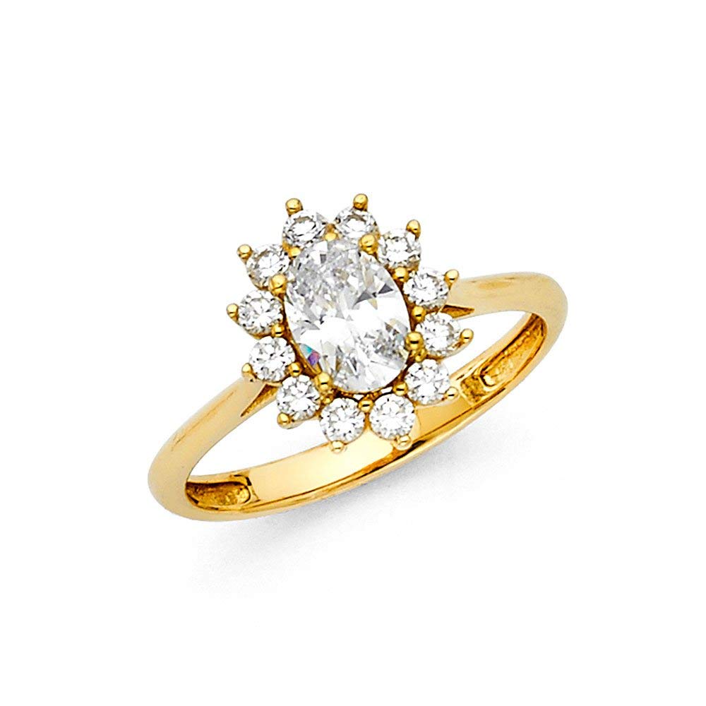 14K Yellow Gold CZ Cubic Zirconia Simulated Diamond Engagement Ring - Size 7 | Elegant Wedding, Anniversary & Promise Ring for Women | Perfect Gift for Brides, Fiancées & Loved Ones